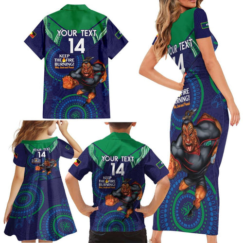 Custom NRL Warriors NAIDOC Week Family Matching Short Sleeve Bodycon Dress and Hawaiian Shirt Keep The Fire Burning Indigenous Art