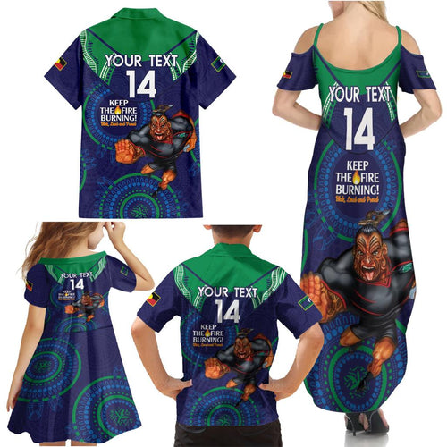 Custom NRL Warriors NAIDOC Week Family Matching Summer Maxi Dress and Hawaiian Shirt Keep The Fire Burning Indigenous Art