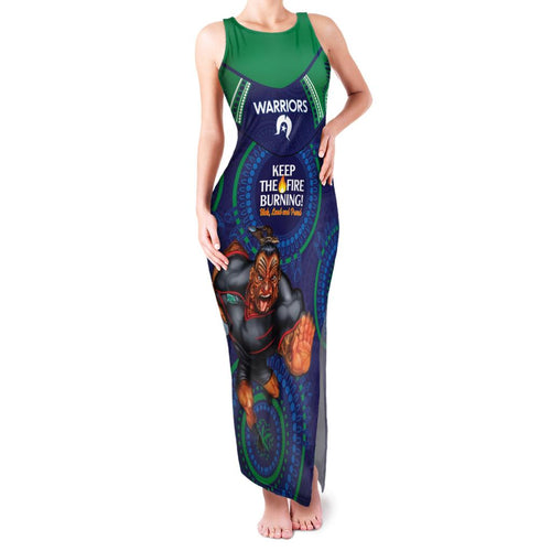 Custom NRL Warriors NAIDOC Week Family Matching Tank Maxi Dress and Hawaiian Shirt Keep The Fire Burning Indigenous Art