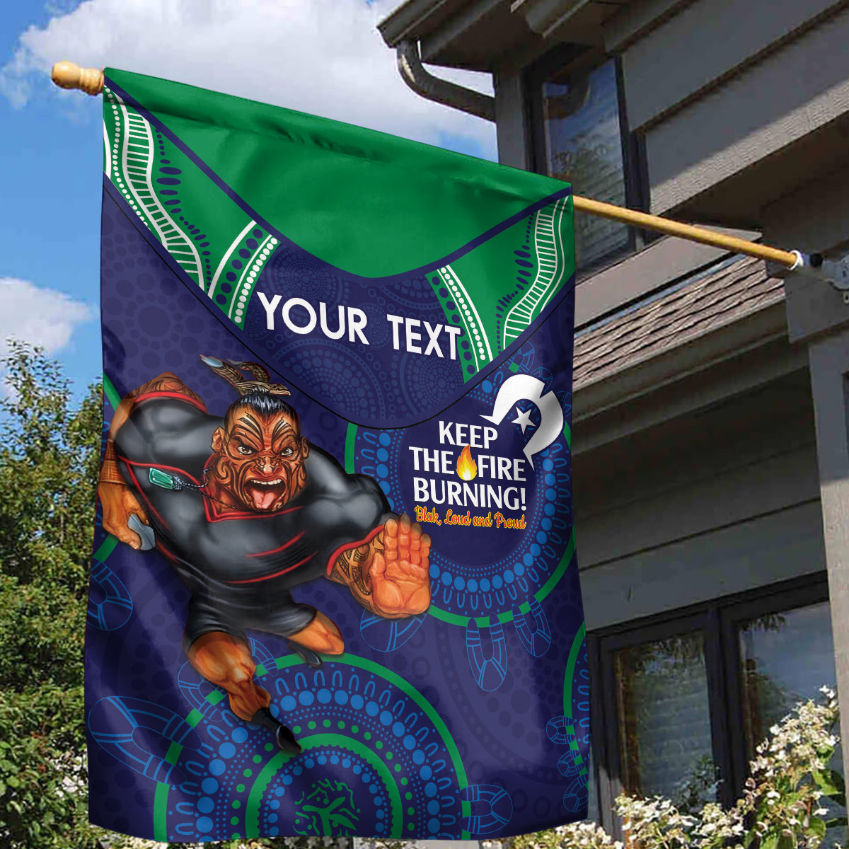 Custom NRL Warriors NAIDOC Week Garden Flag Keep The Fire Burning Indigenous Art