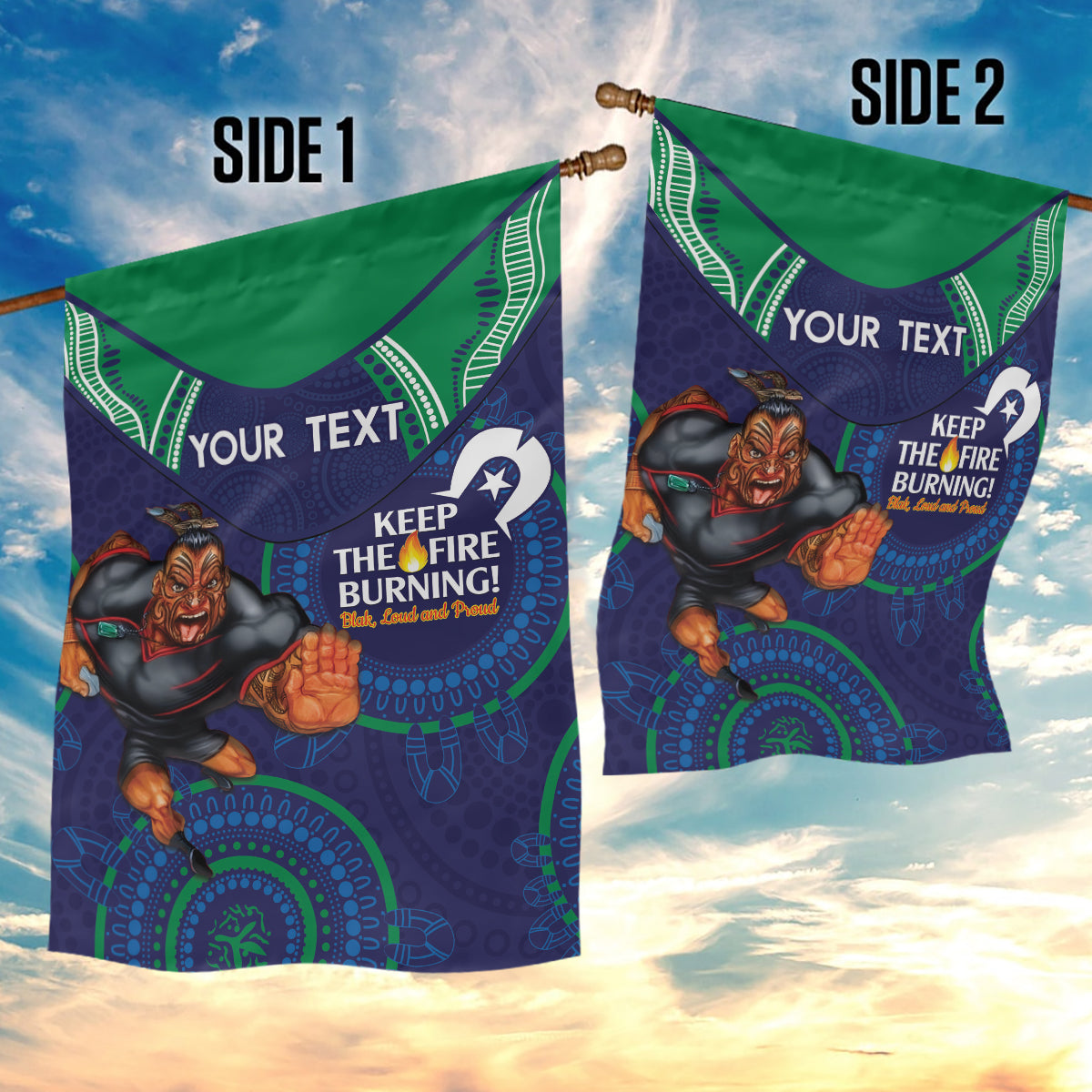 Custom NRL Warriors NAIDOC Week Garden Flag Keep The Fire Burning Indigenous Art