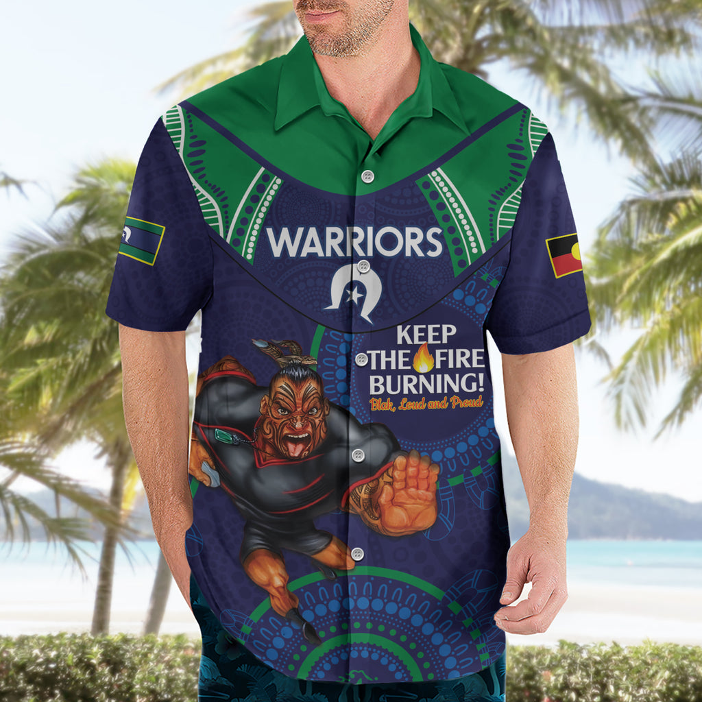 Custom NRL Warriors NAIDOC Week Hawaiian Shirt Keep The Fire Burning Indigenous Art