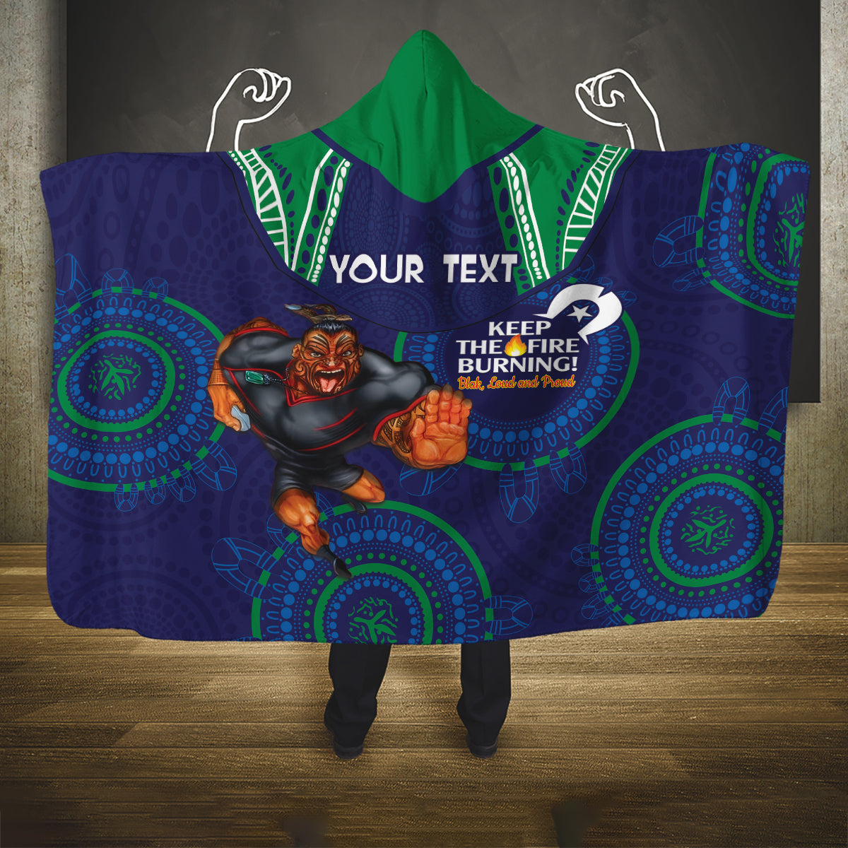 Custom NRL Warriors NAIDOC Week Hooded Blanket Keep The Fire Burning Indigenous Art