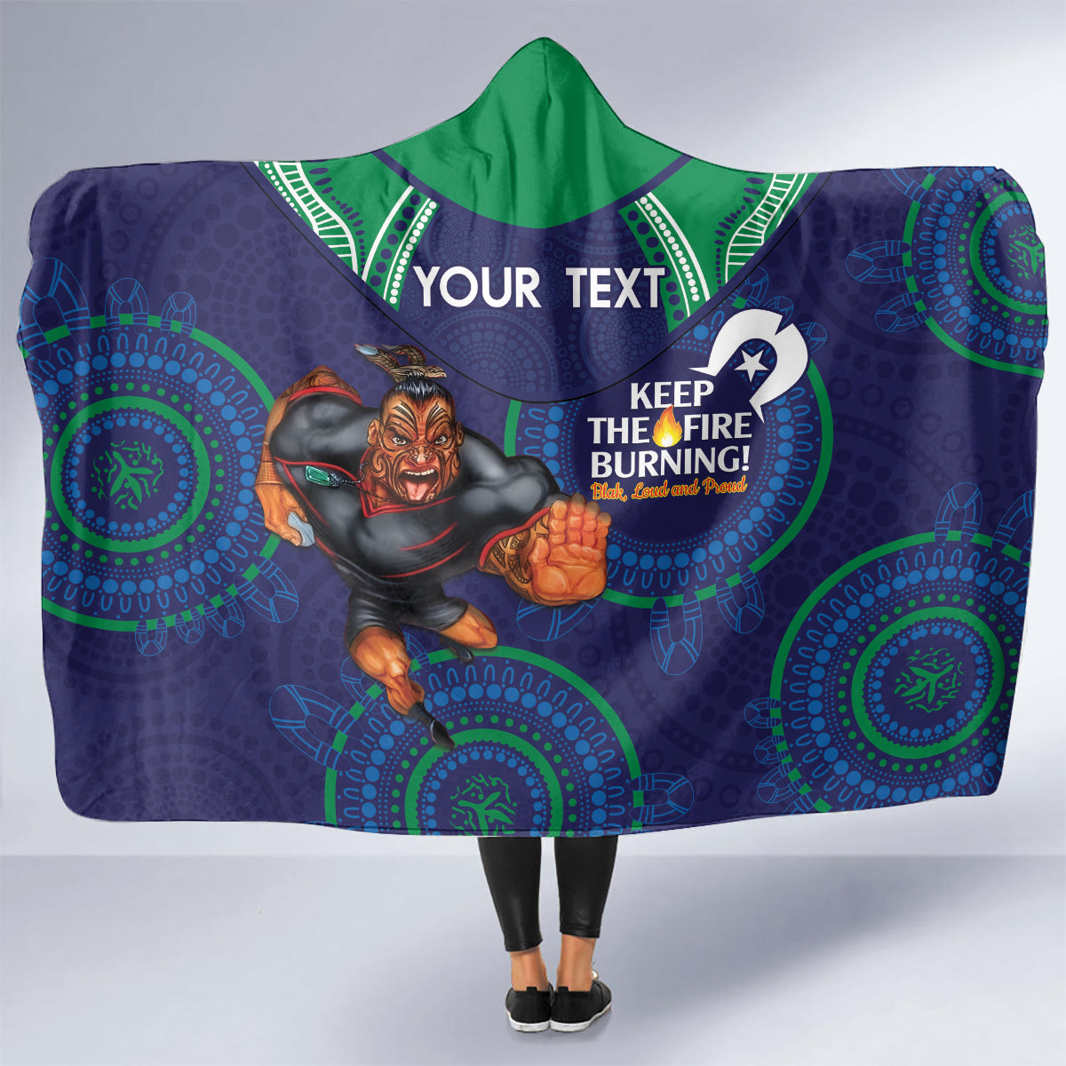 Custom NRL Warriors NAIDOC Week Hooded Blanket Keep The Fire Burning Indigenous Art