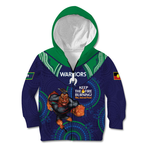 Custom NRL Warriors NAIDOC Week Kid Hoodie Keep The Fire Burning Indigenous Art