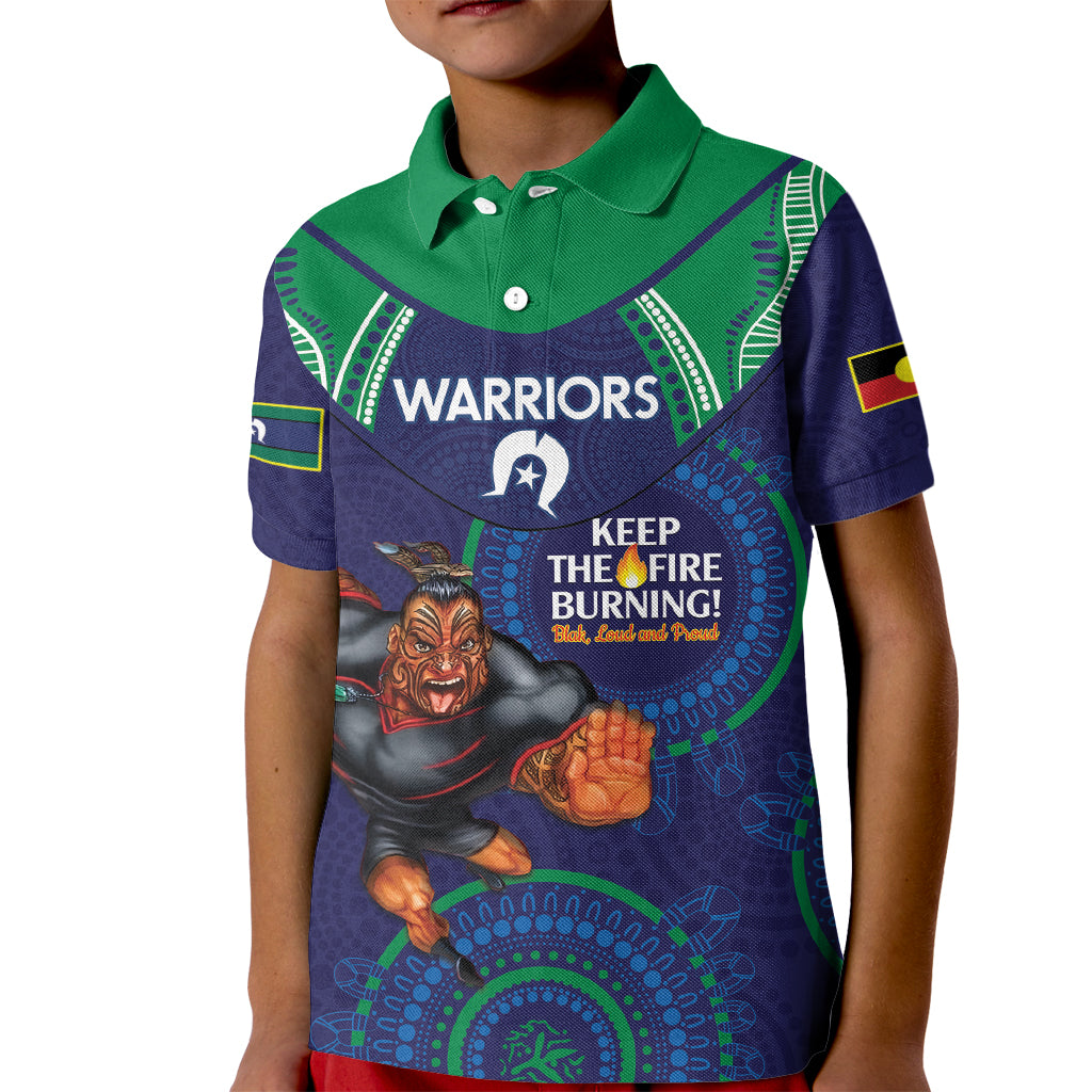 Custom NRL Warriors NAIDOC Week Kid Polo Shirt Keep The Fire Burning Indigenous Art