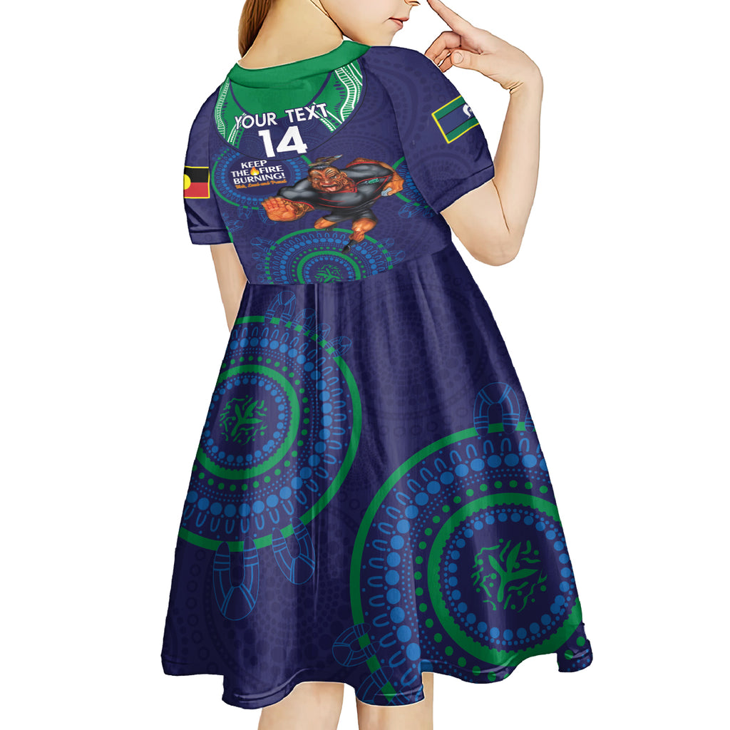 Custom NRL Warriors NAIDOC Week Kid Short Sleeve Dress Keep The Fire Burning Indigenous Art