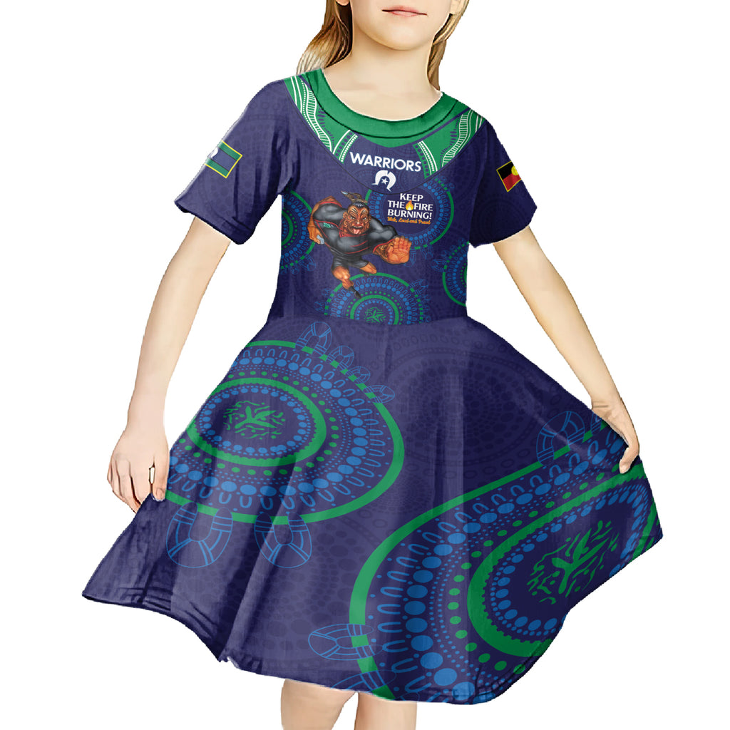 Custom NRL Warriors NAIDOC Week Kid Short Sleeve Dress Keep The Fire Burning Indigenous Art