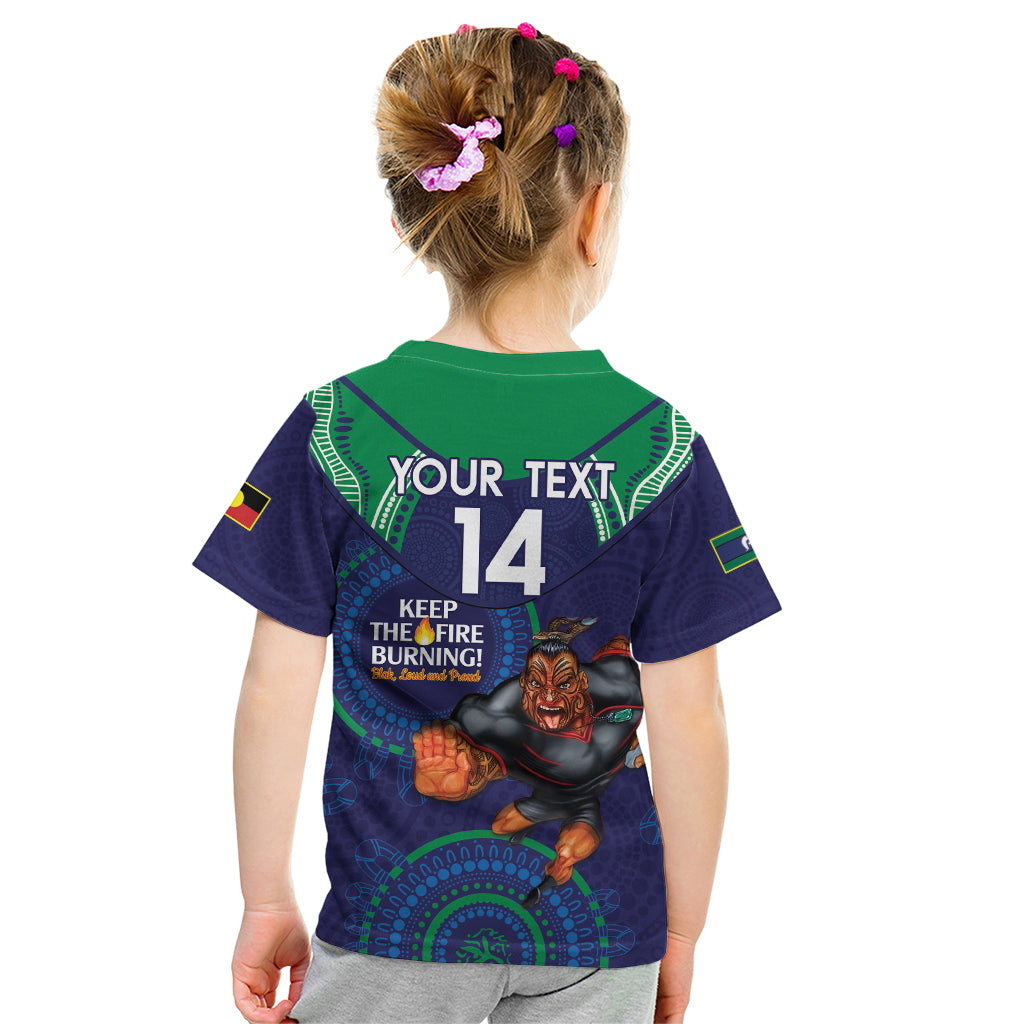 Custom NRL Warriors NAIDOC Week Kid T Shirt Keep The Fire Burning Indigenous Art