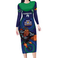Custom NRL Warriors NAIDOC Week Long Sleeve Bodycon Dress Keep The Fire Burning Indigenous Art