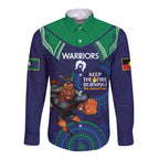 Custom NRL Warriors NAIDOC Week Long Sleeve Button Shirt Keep The Fire Burning Indigenous Art