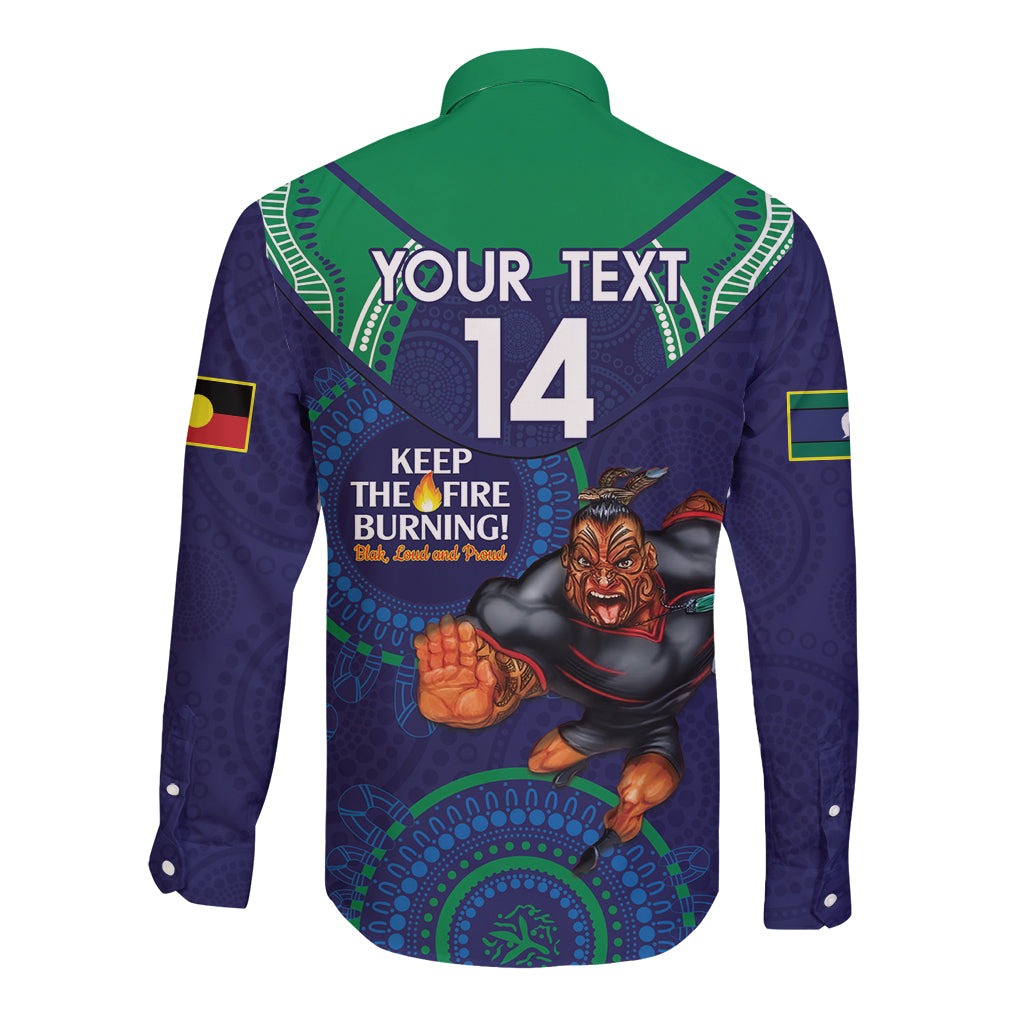 Custom NRL Warriors NAIDOC Week Long Sleeve Button Shirt Keep The Fire Burning Indigenous Art