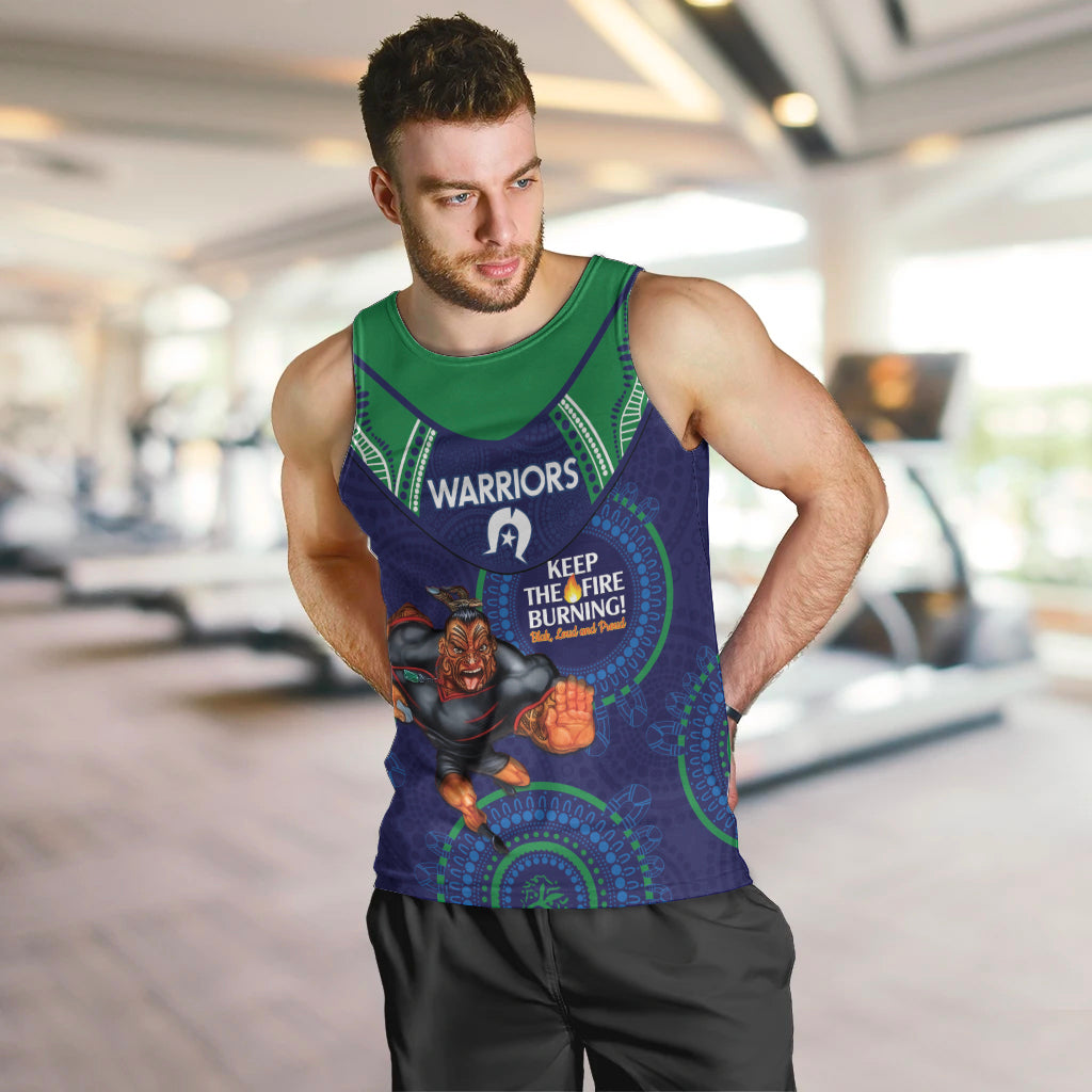 Custom NRL Warriors NAIDOC Week Men Tank Top Keep The Fire Burning Indigenous Art