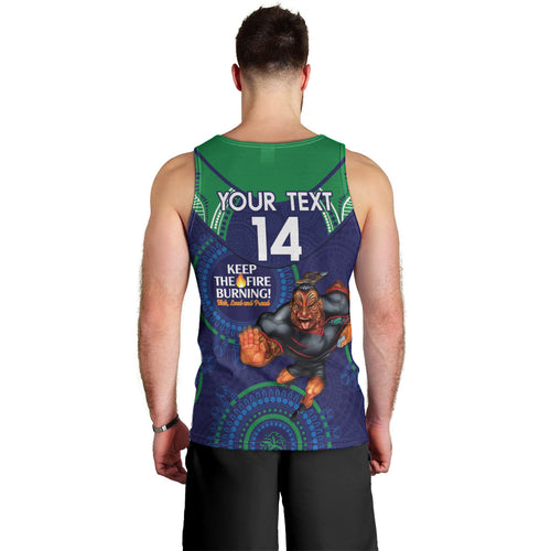 Custom NRL Warriors NAIDOC Week Men Tank Top Keep The Fire Burning Indigenous Art