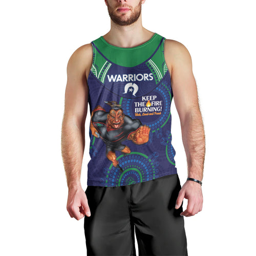 Custom NRL Warriors NAIDOC Week Men Tank Top Keep The Fire Burning Indigenous Art