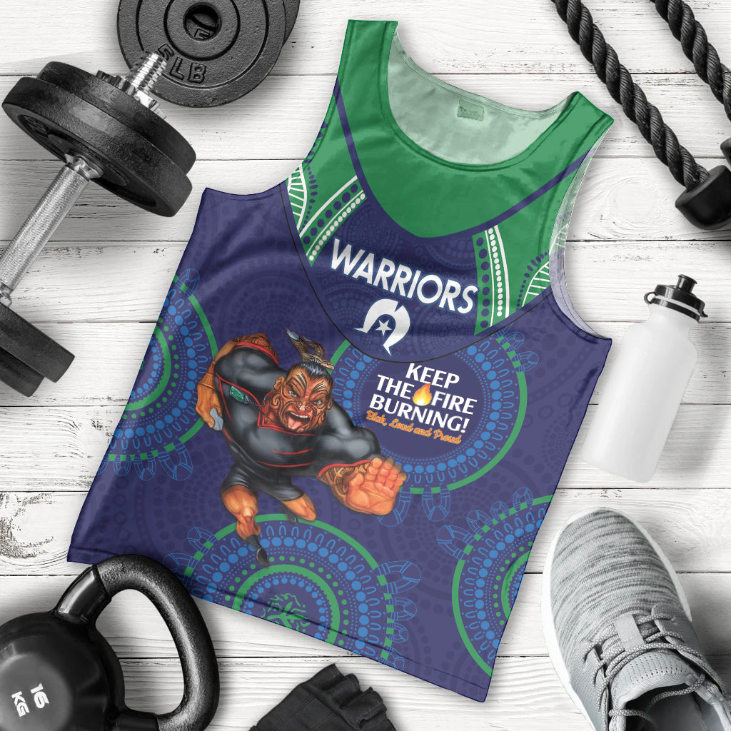Custom NRL Warriors NAIDOC Week Men Tank Top Keep The Fire Burning Indigenous Art