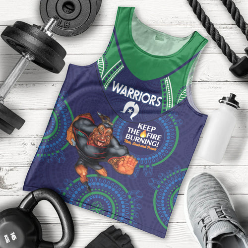 Custom NRL Warriors NAIDOC Week Men Tank Top Keep The Fire Burning Indigenous Art