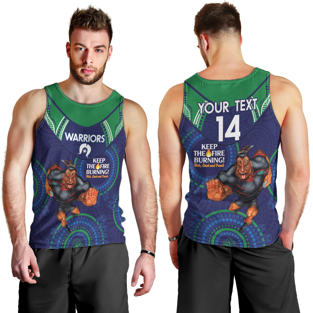 Custom NRL Warriors NAIDOC Week Men Tank Top Keep The Fire Burning Indigenous Art