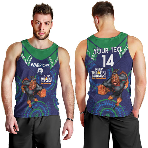 Custom NRL Warriors NAIDOC Week Men Tank Top Keep The Fire Burning Indigenous Art