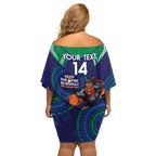 Custom NRL Warriors NAIDOC Week Off Shoulder Short Dress Keep The Fire Burning Indigenous Art