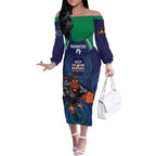 Custom NRL Warriors NAIDOC Week Off The Shoulder Long Sleeve Dress Keep The Fire Burning Indigenous Art