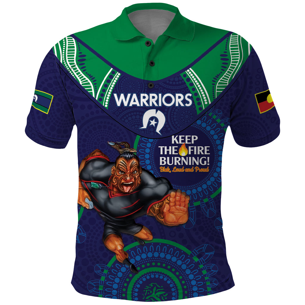 Custom NRL Warriors NAIDOC Week Polo Shirt Keep The Fire Burning Indigenous Art