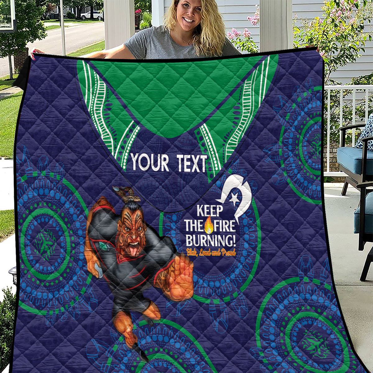 Custom NRL Warriors NAIDOC Week Quilt Keep The Fire Burning Indigenous Art
