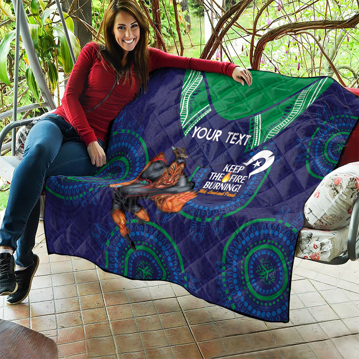 Custom NRL Warriors NAIDOC Week Quilt Keep The Fire Burning Indigenous Art