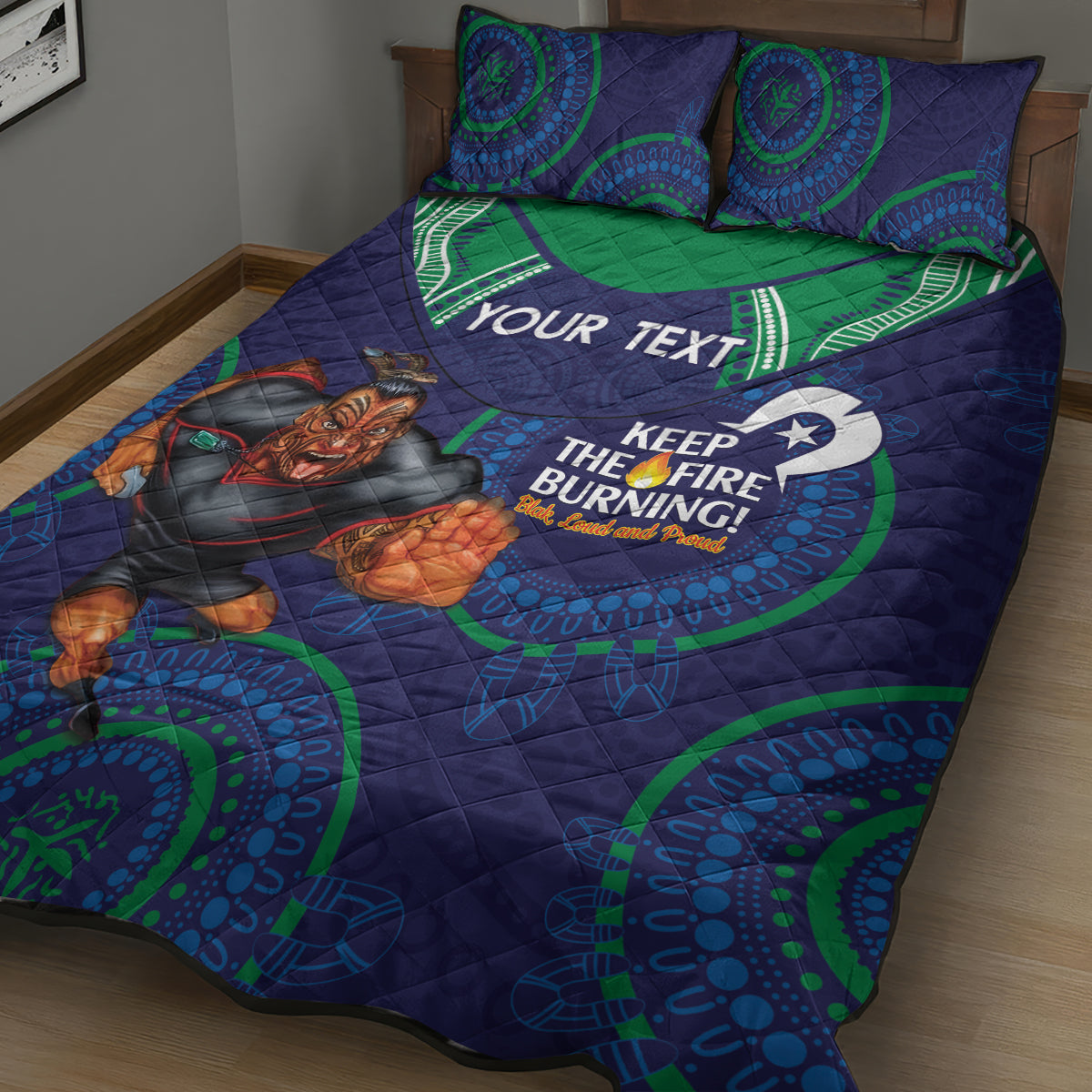 Custom NRL Warriors NAIDOC Week Quilt Bed Set Keep The Fire Burning Indigenous Art