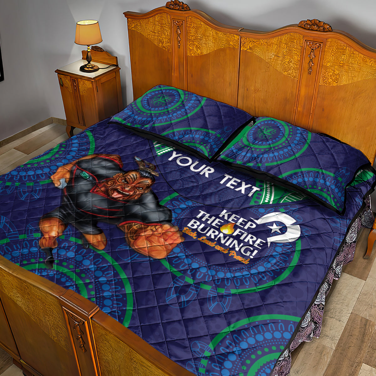 Custom NRL Warriors NAIDOC Week Quilt Bed Set Keep The Fire Burning Indigenous Art