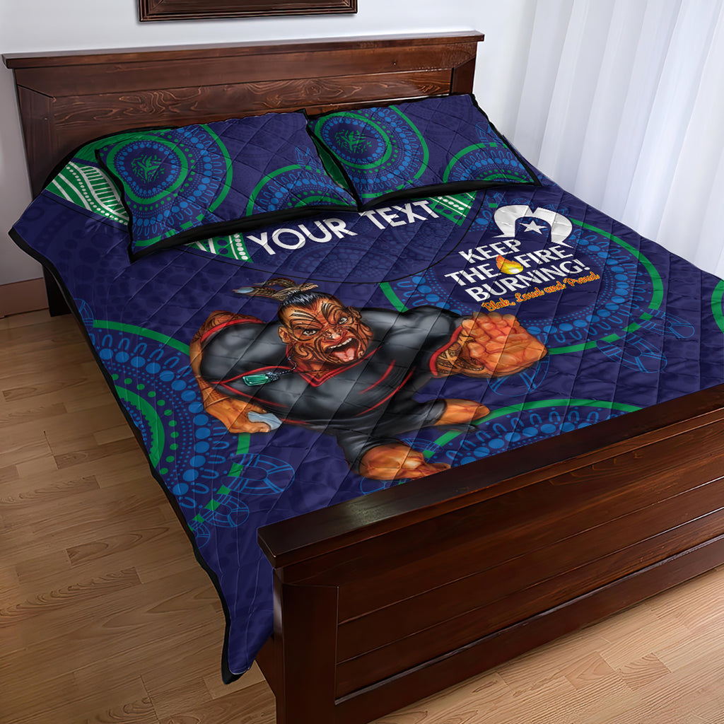Custom NRL Warriors NAIDOC Week Quilt Bed Set Keep The Fire Burning Indigenous Art