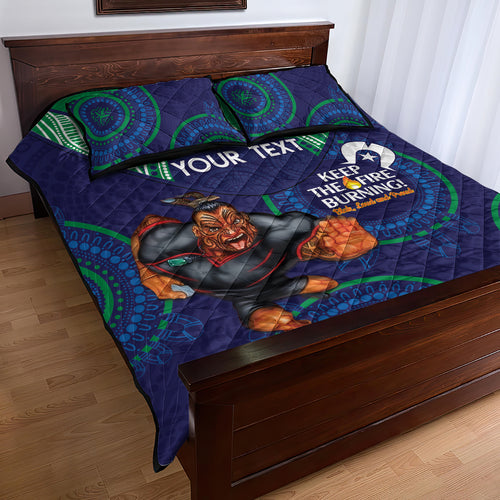 Custom NRL Warriors NAIDOC Week Quilt Bed Set Keep The Fire Burning Indigenous Art
