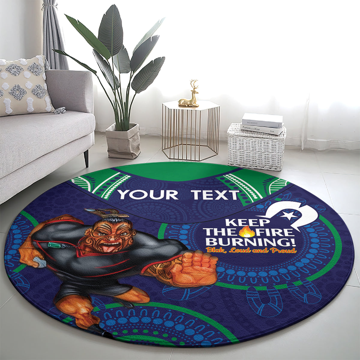Custom NRL Warriors NAIDOC Week Round Carpet Keep The Fire Burning Indigenous Art