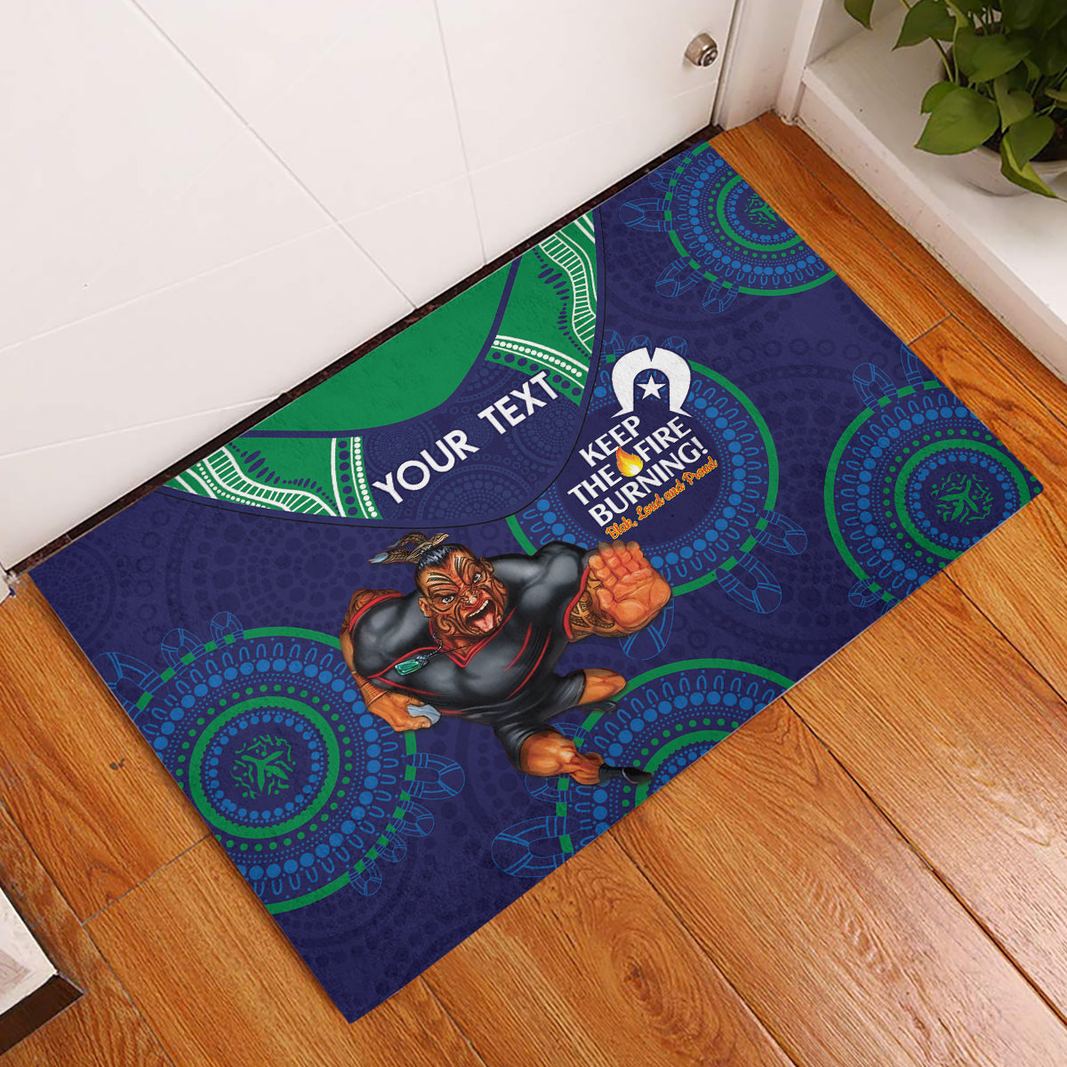 Custom NRL Warriors NAIDOC Week Rubber Doormat Keep The Fire Burning Indigenous Art