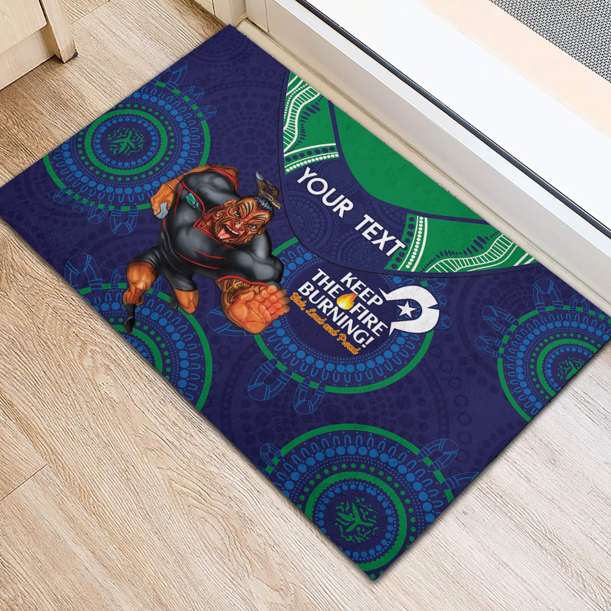 Custom NRL Warriors NAIDOC Week Rubber Doormat Keep The Fire Burning Indigenous Art