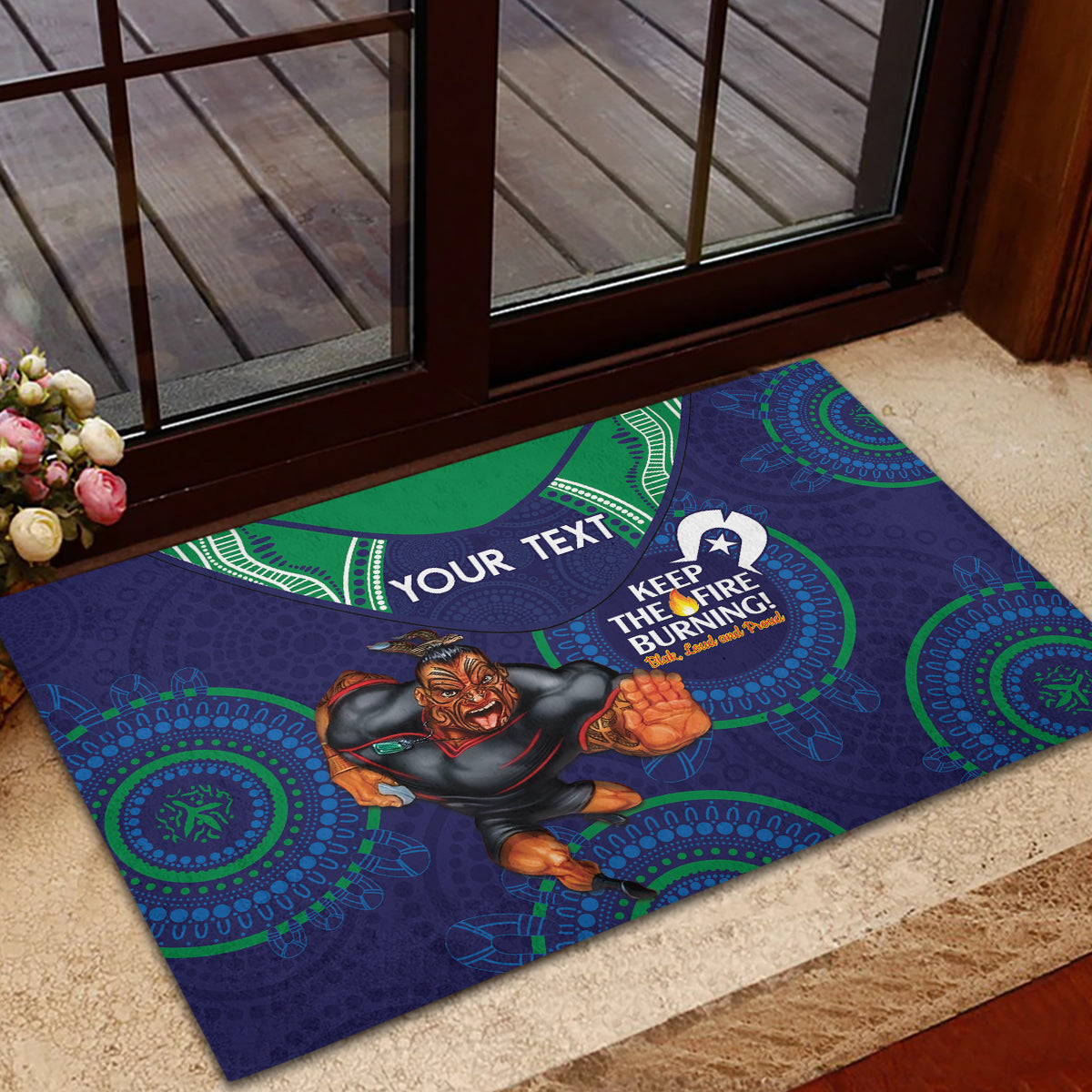 Custom NRL Warriors NAIDOC Week Rubber Doormat Keep The Fire Burning Indigenous Art