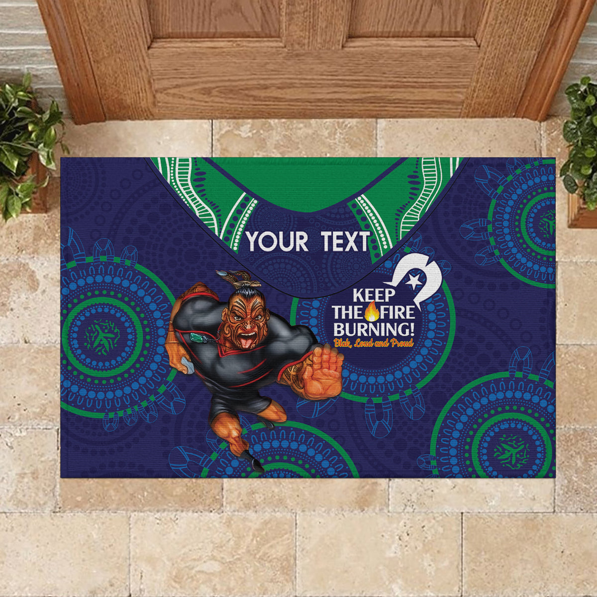Custom NRL Warriors NAIDOC Week Rubber Doormat Keep The Fire Burning Indigenous Art