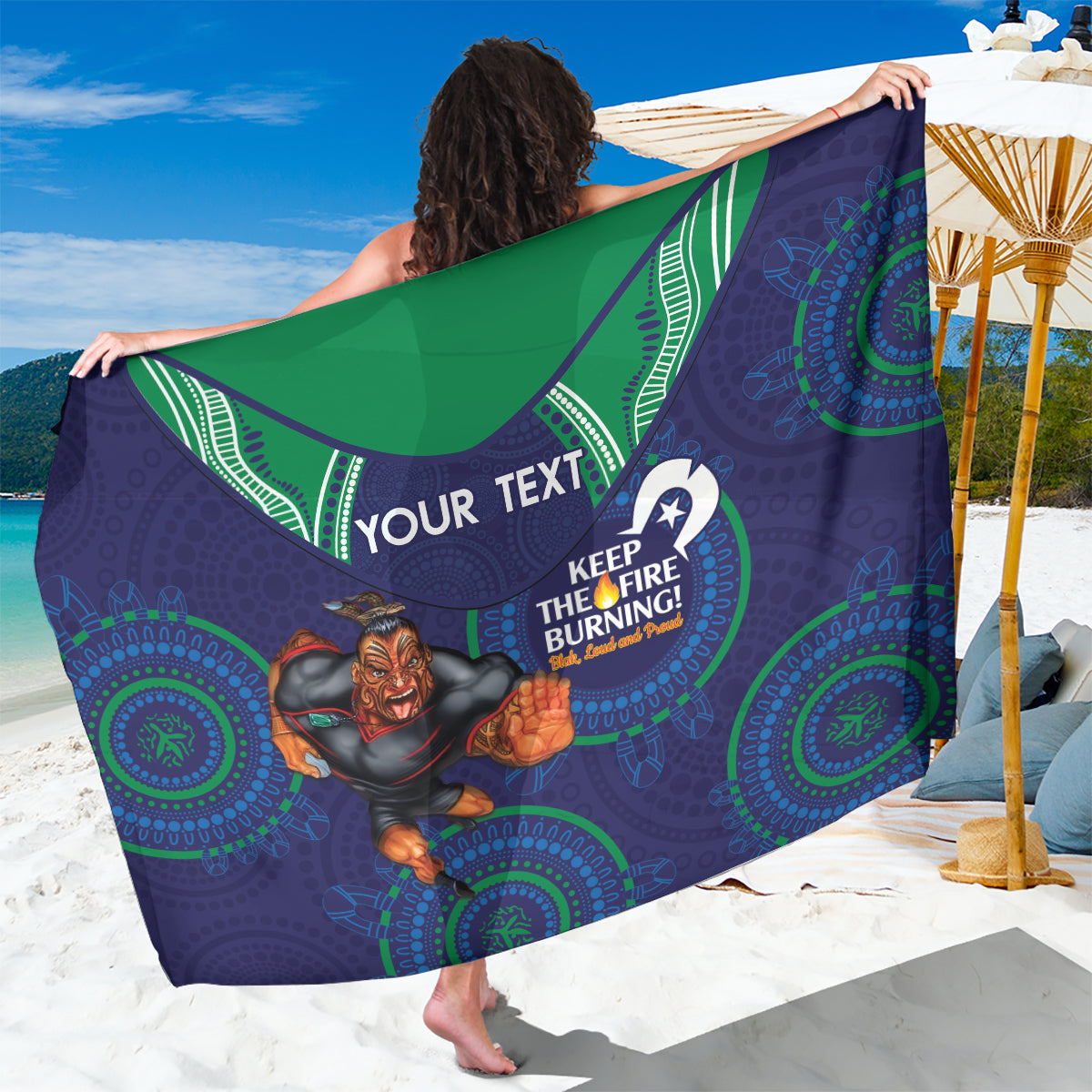 Custom NRL Warriors NAIDOC Week Sarong Keep The Fire Burning Indigenous Art