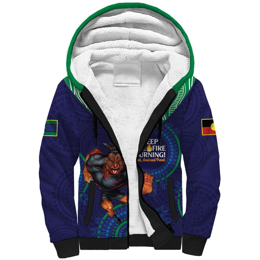 Custom NRL Warriors NAIDOC Week Sherpa Hoodie Keep The Fire Burning Indigenous Art