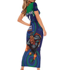 Custom NRL Warriors NAIDOC Week Short Sleeve Bodycon Dress Keep The Fire Burning Indigenous Art