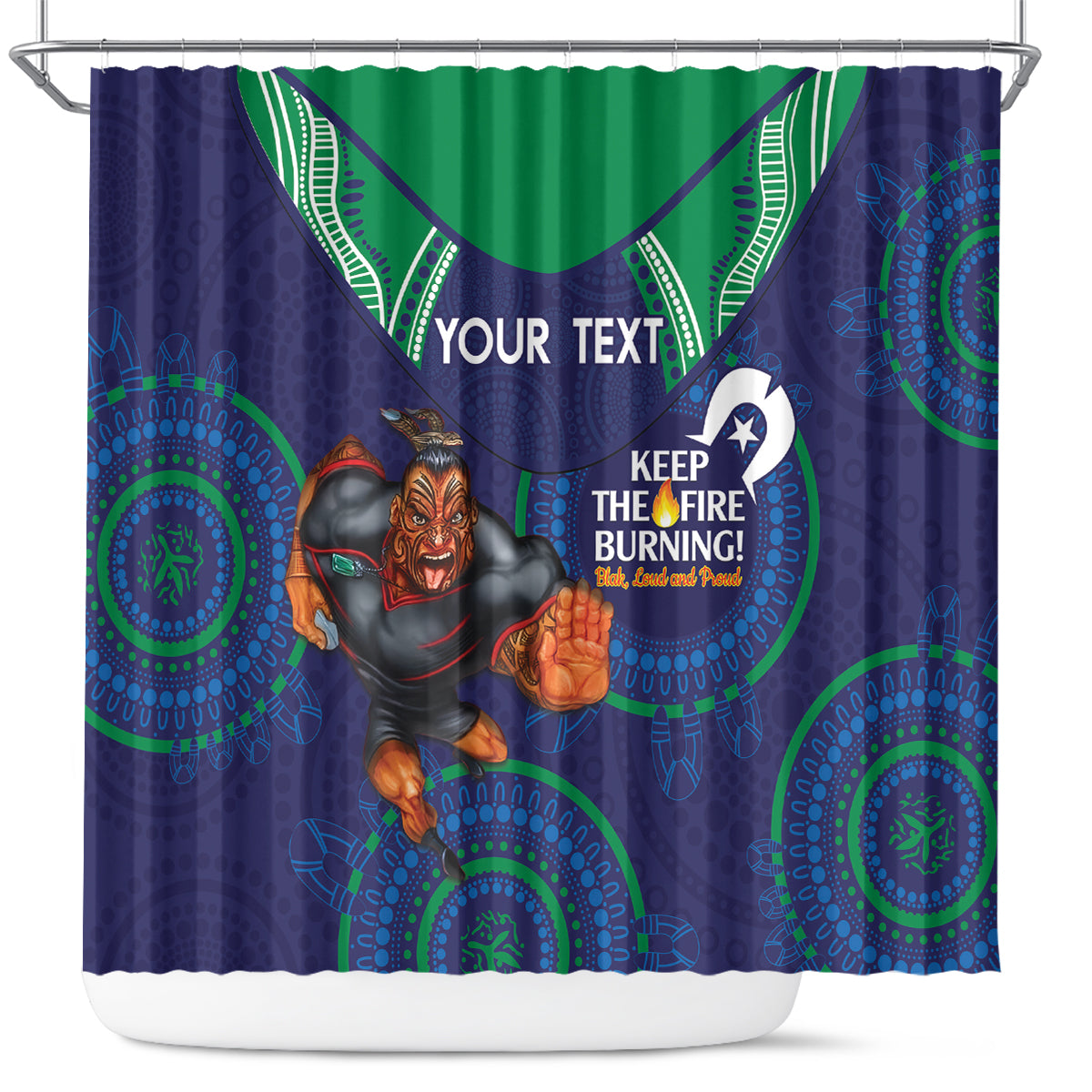 Custom NRL Warriors NAIDOC Week Shower Curtain Keep The Fire Burning Indigenous Art