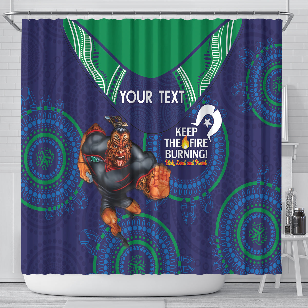 Custom NRL Warriors NAIDOC Week Shower Curtain Keep The Fire Burning Indigenous Art