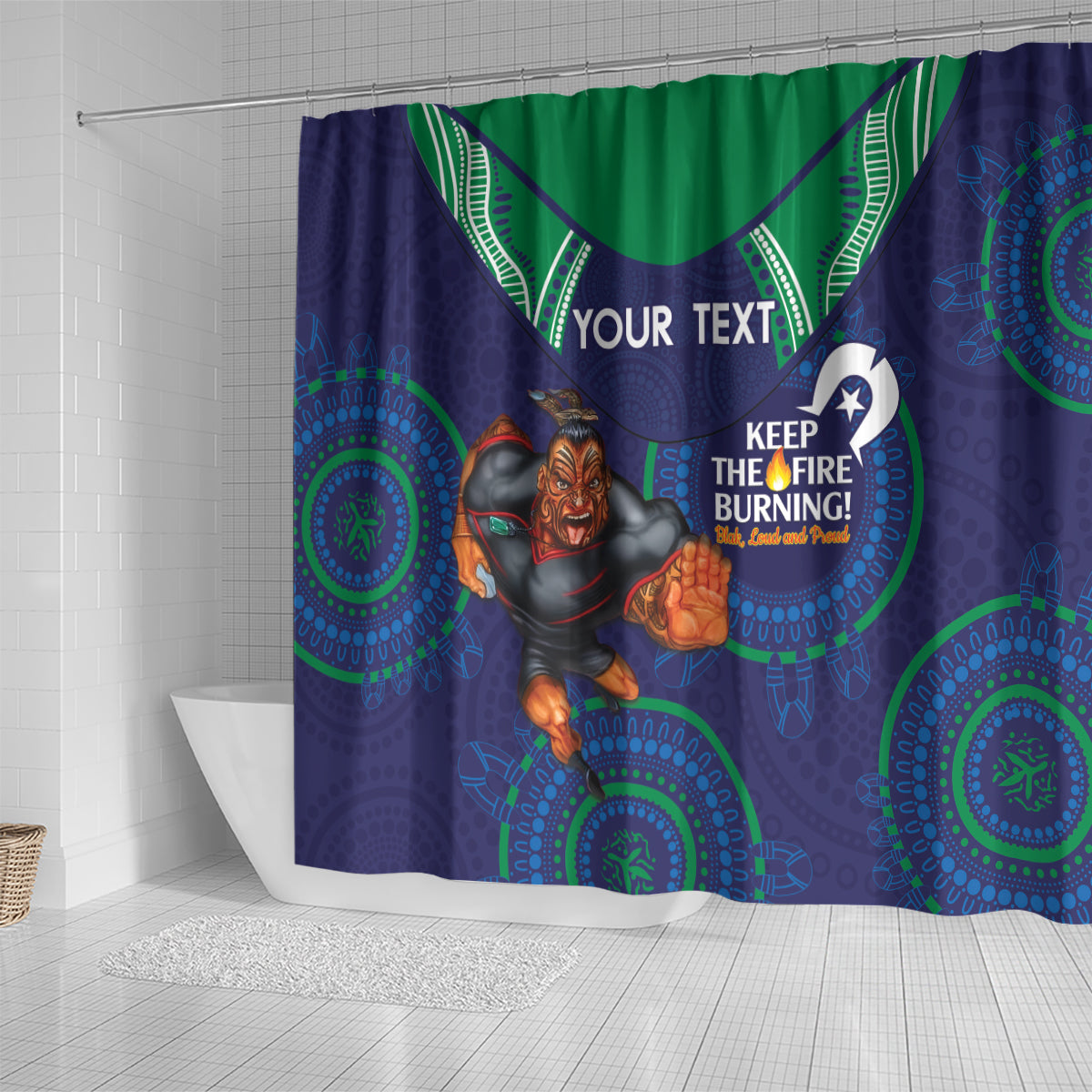 Custom NRL Warriors NAIDOC Week Shower Curtain Keep The Fire Burning Indigenous Art