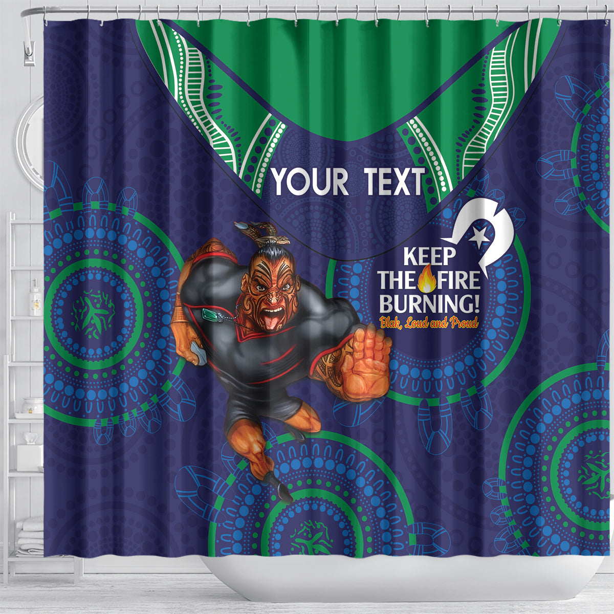 Custom NRL Warriors NAIDOC Week Shower Curtain Keep The Fire Burning Indigenous Art