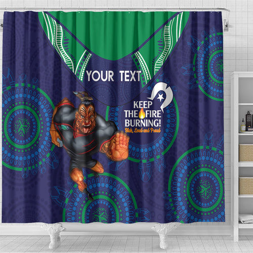 Custom NRL Warriors NAIDOC Week Shower Curtain Keep The Fire Burning Indigenous Art