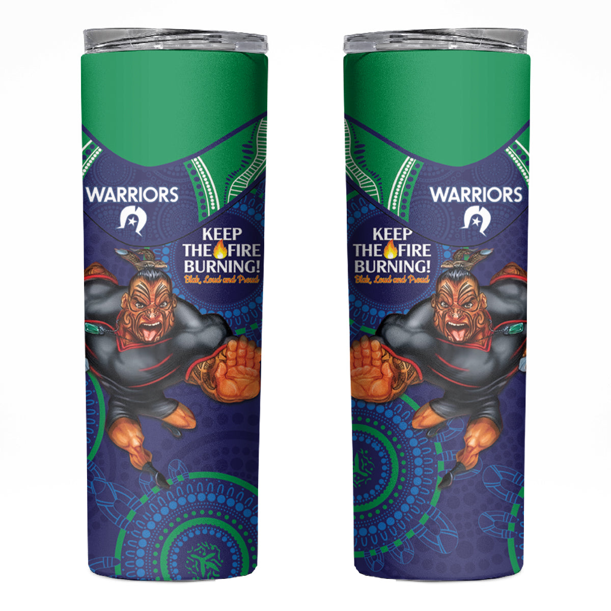 NRL Warriors NAIDOC Week Skinny Tumbler Keep The Fire Burning Indigenous Art