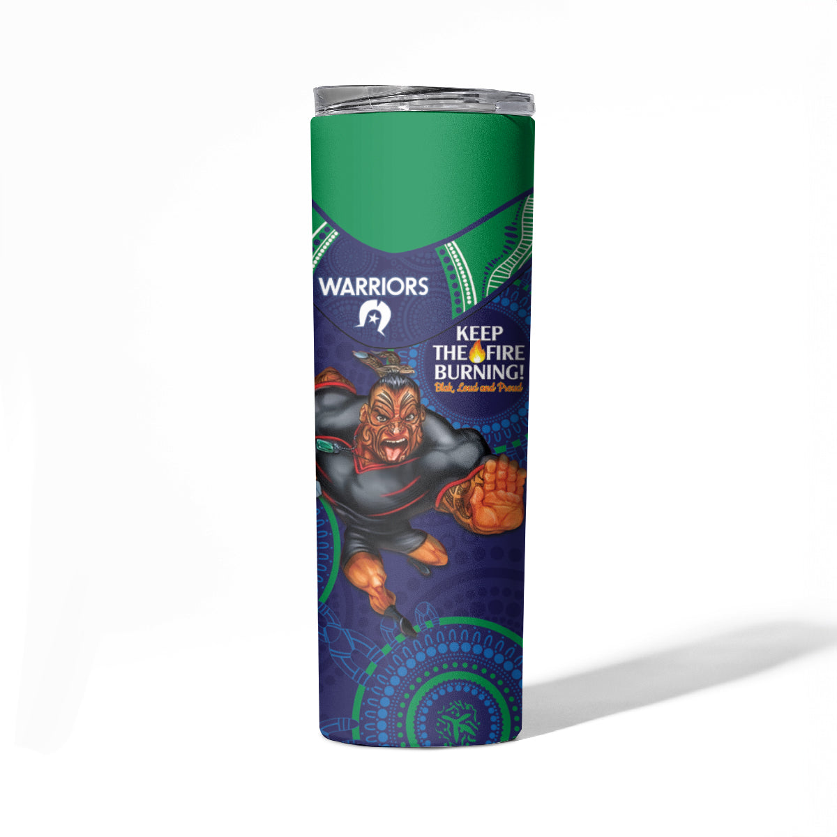 NRL Warriors NAIDOC Week Skinny Tumbler Keep The Fire Burning Indigenous Art