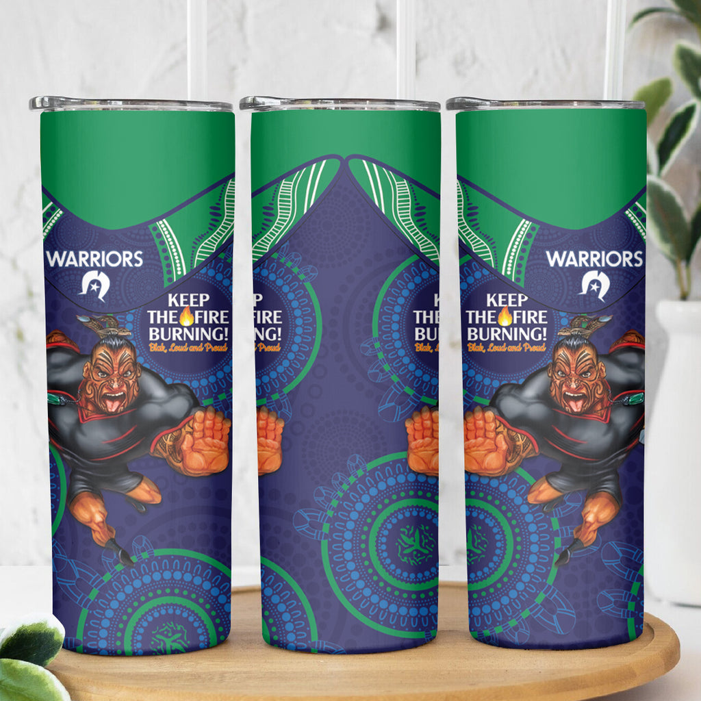 NRL Warriors NAIDOC Week Skinny Tumbler Keep The Fire Burning Indigenous Art