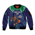 Custom NRL Warriors NAIDOC Week Sleeve Zip Bomber Jacket Keep The Fire Burning Indigenous Art