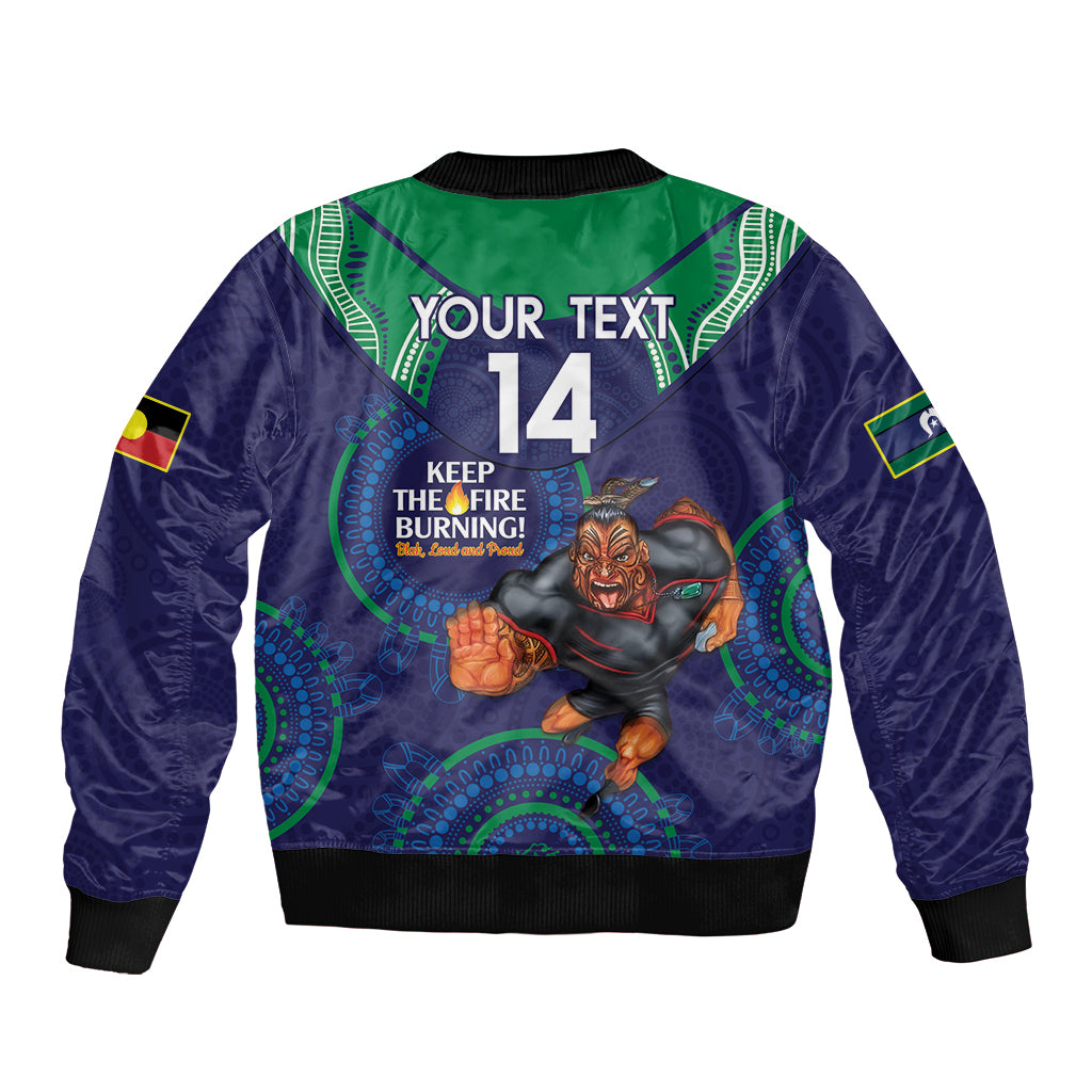 Custom NRL Warriors NAIDOC Week Sleeve Zip Bomber Jacket Keep The Fire Burning Indigenous Art
